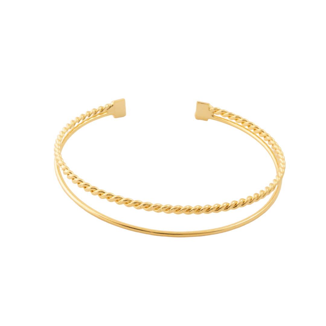 Bracelete Feminino Dois Filetes Elegante Banhado a Ouro 18k