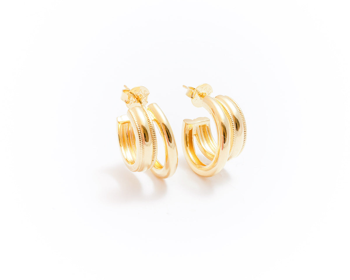 Brinco Feminino Argola Dois Filetes Minimalista Banhado a Ouro 18k