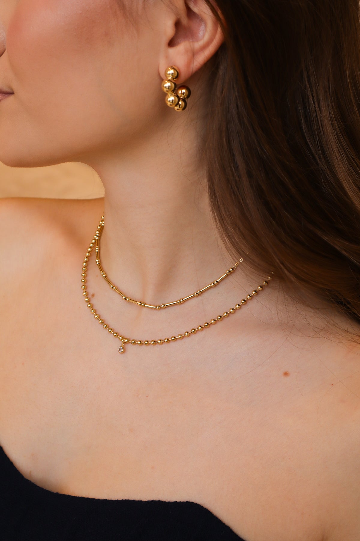 Colar Bolinhas Pingente Zirconia