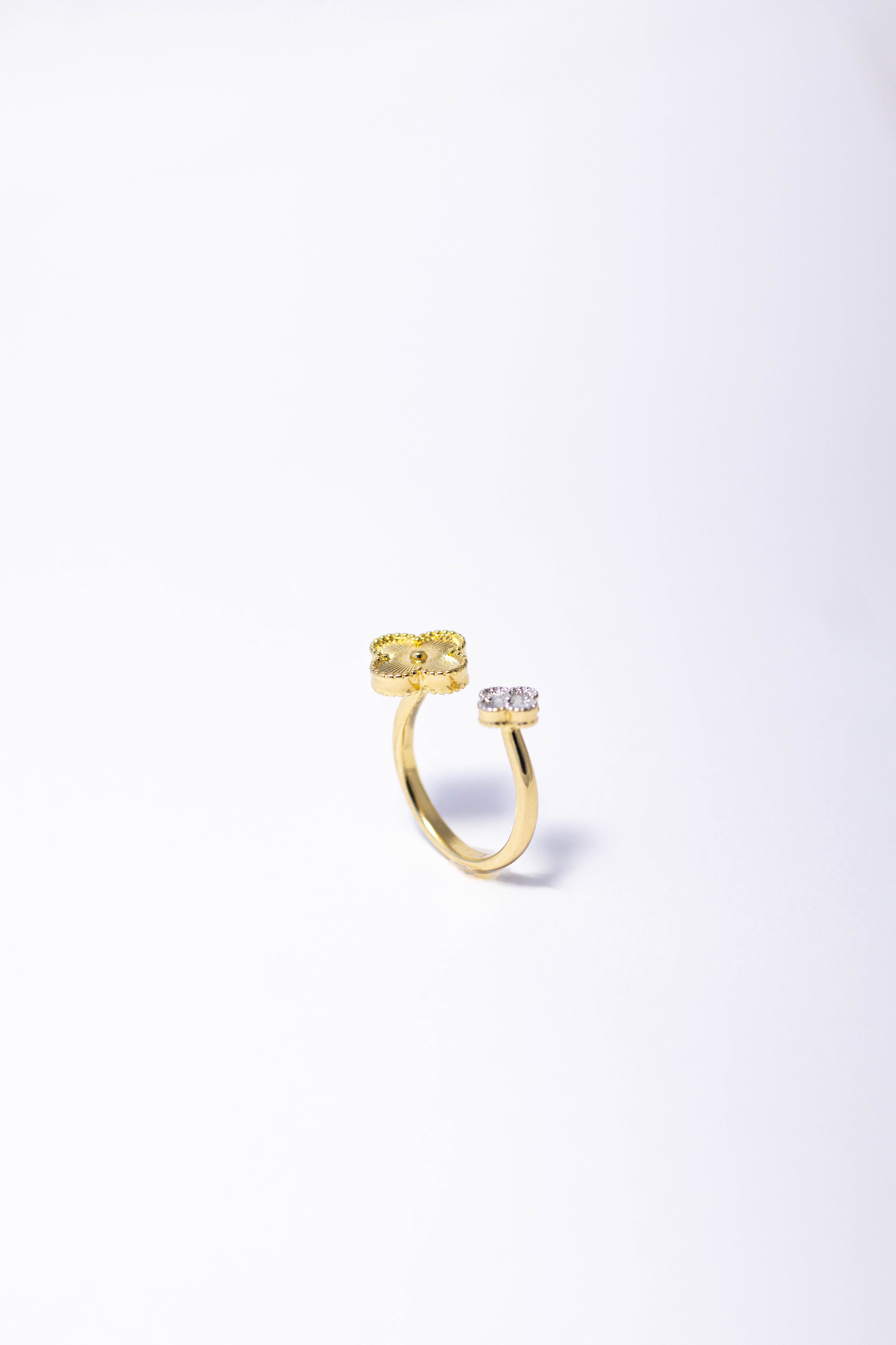 Anel Dois Trevos Regulável Dourado