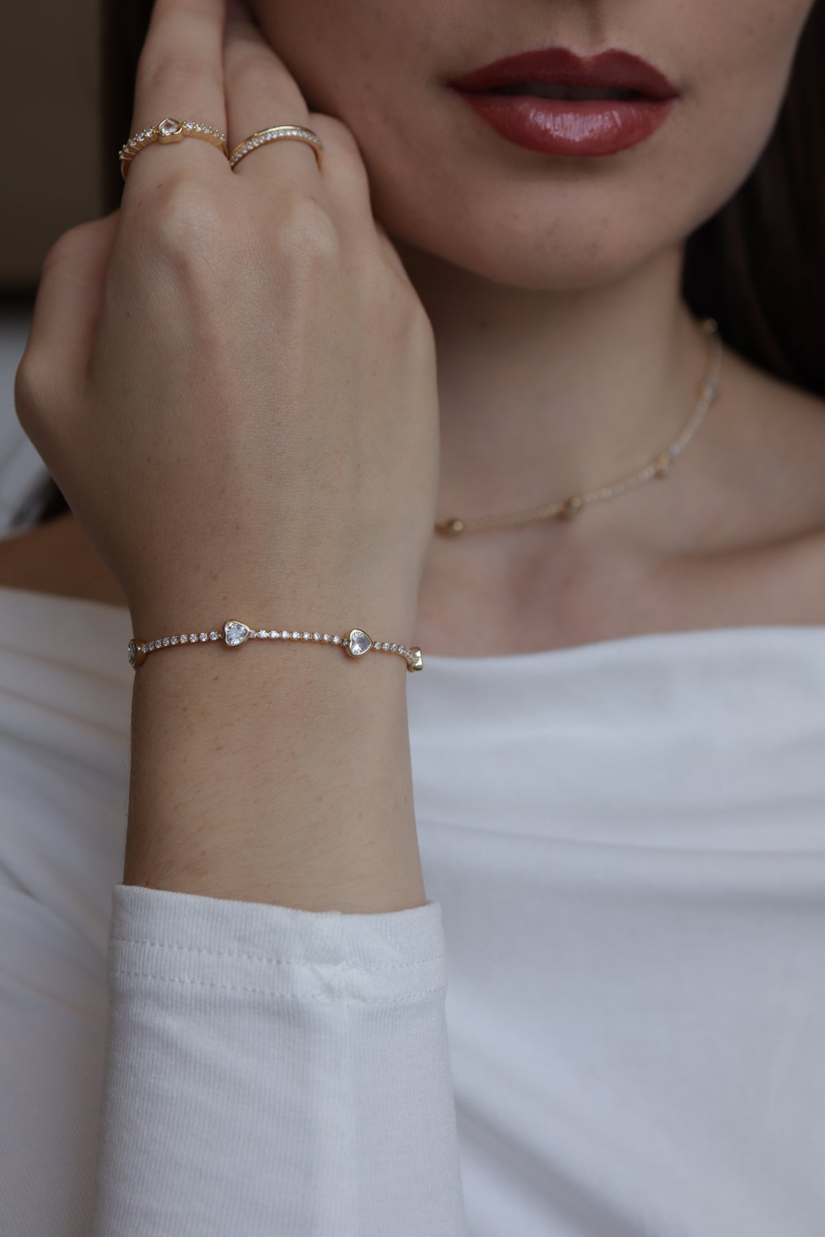 Pulseira Rivieira Coraçôes Dourado