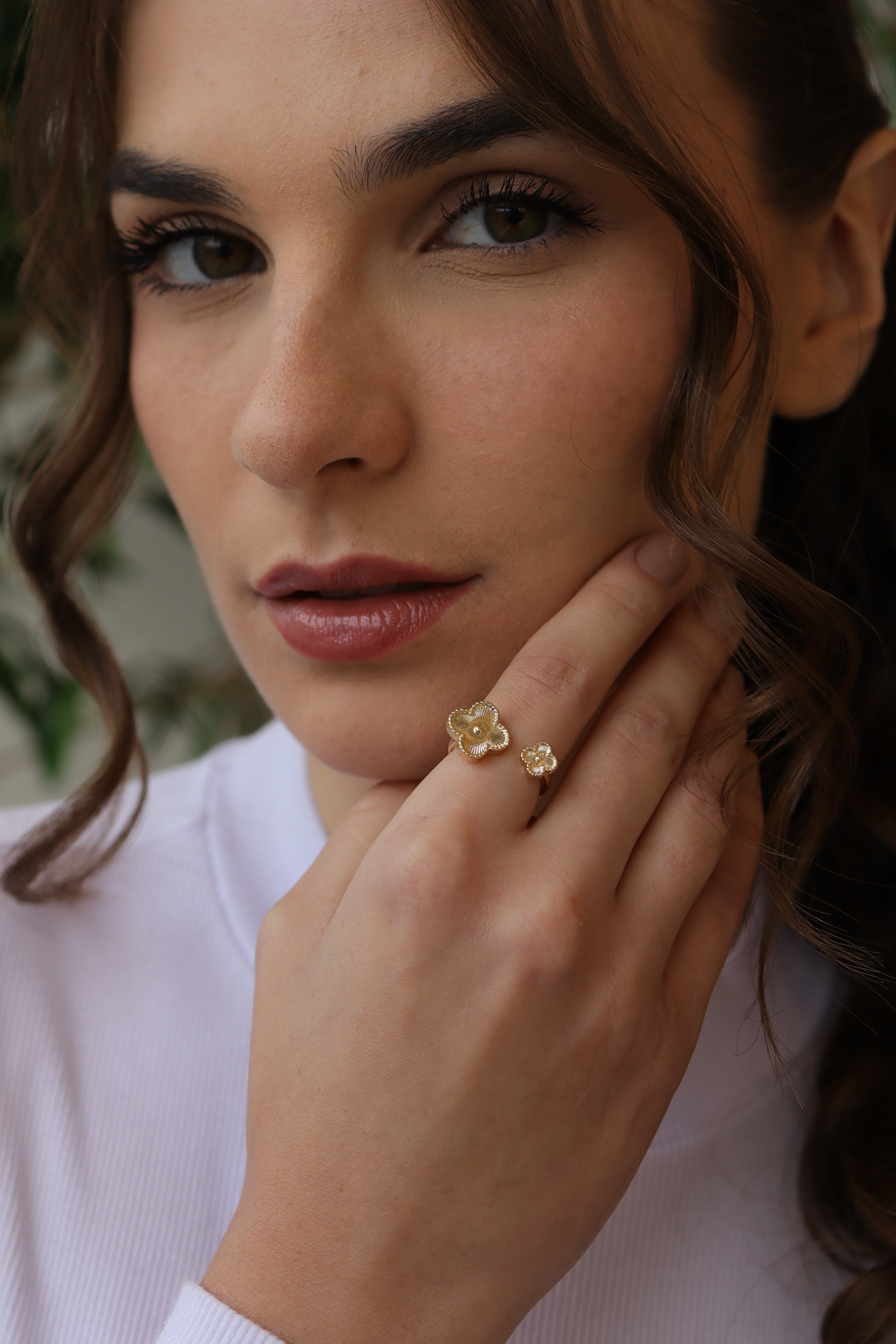 Anel Dois Trevos Regulável Dourado