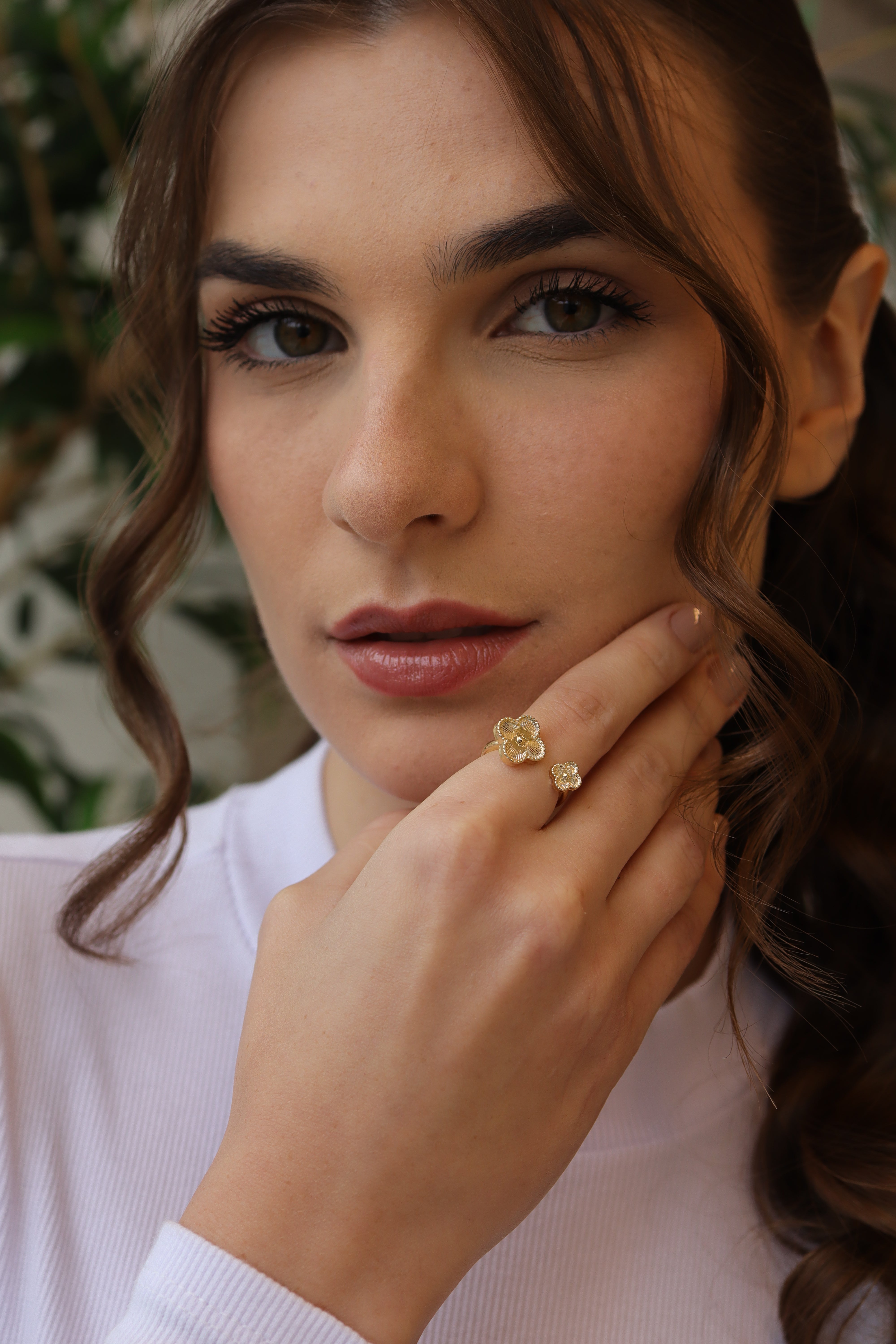 Anel Dois Trevos Regulável Dourado