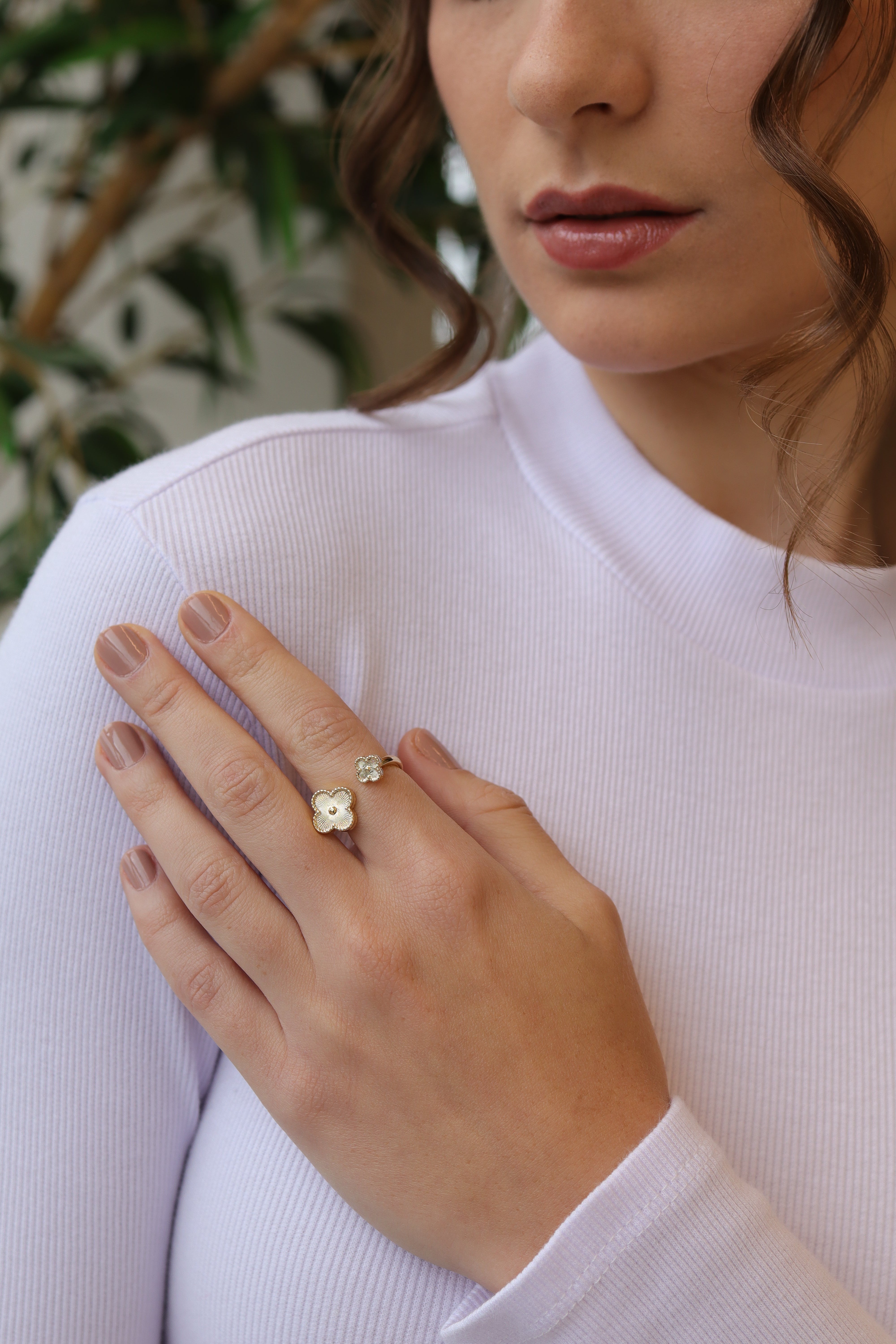 Anel Dois Trevos Regulável Dourado