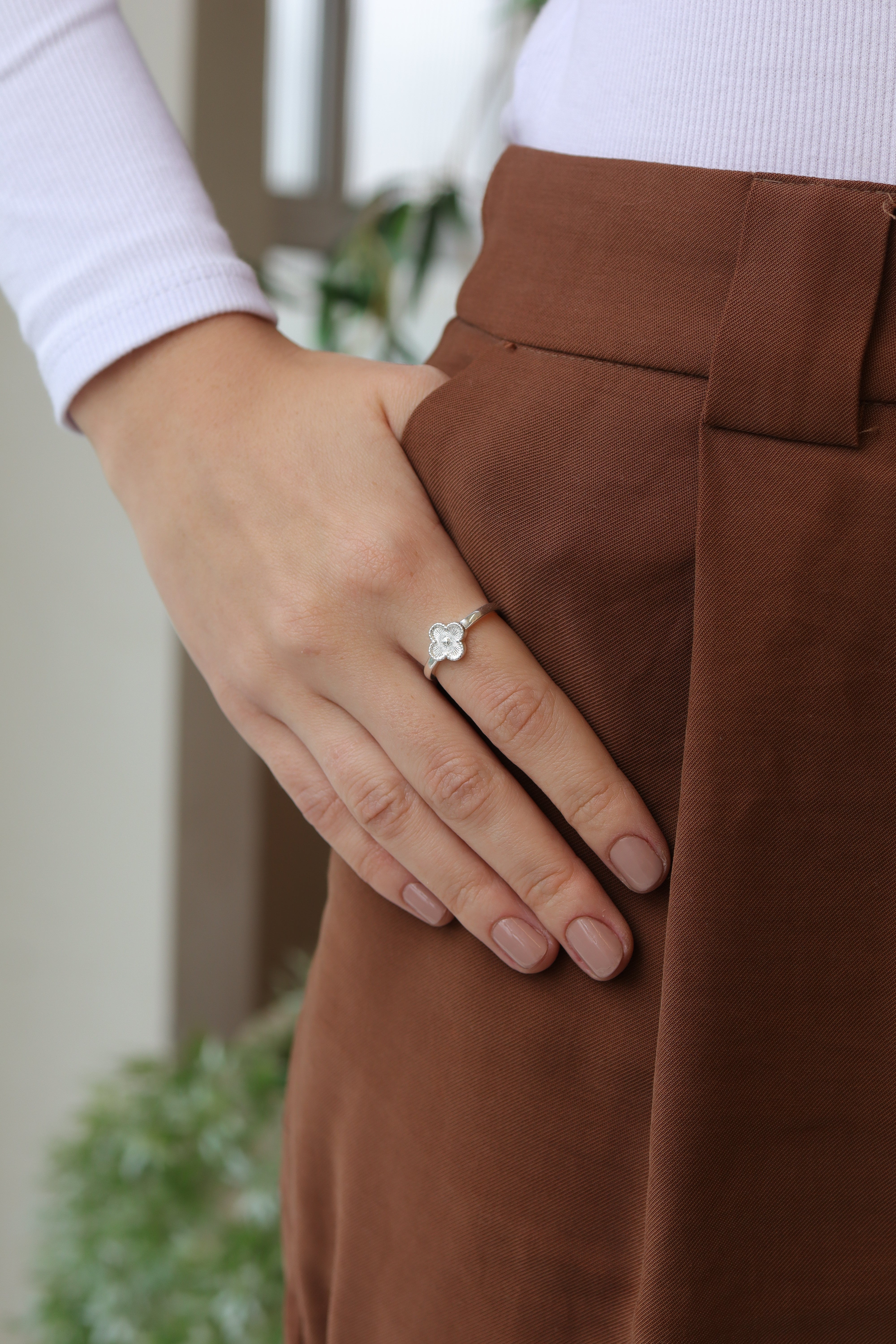 Anel Trevo Regulável Prata