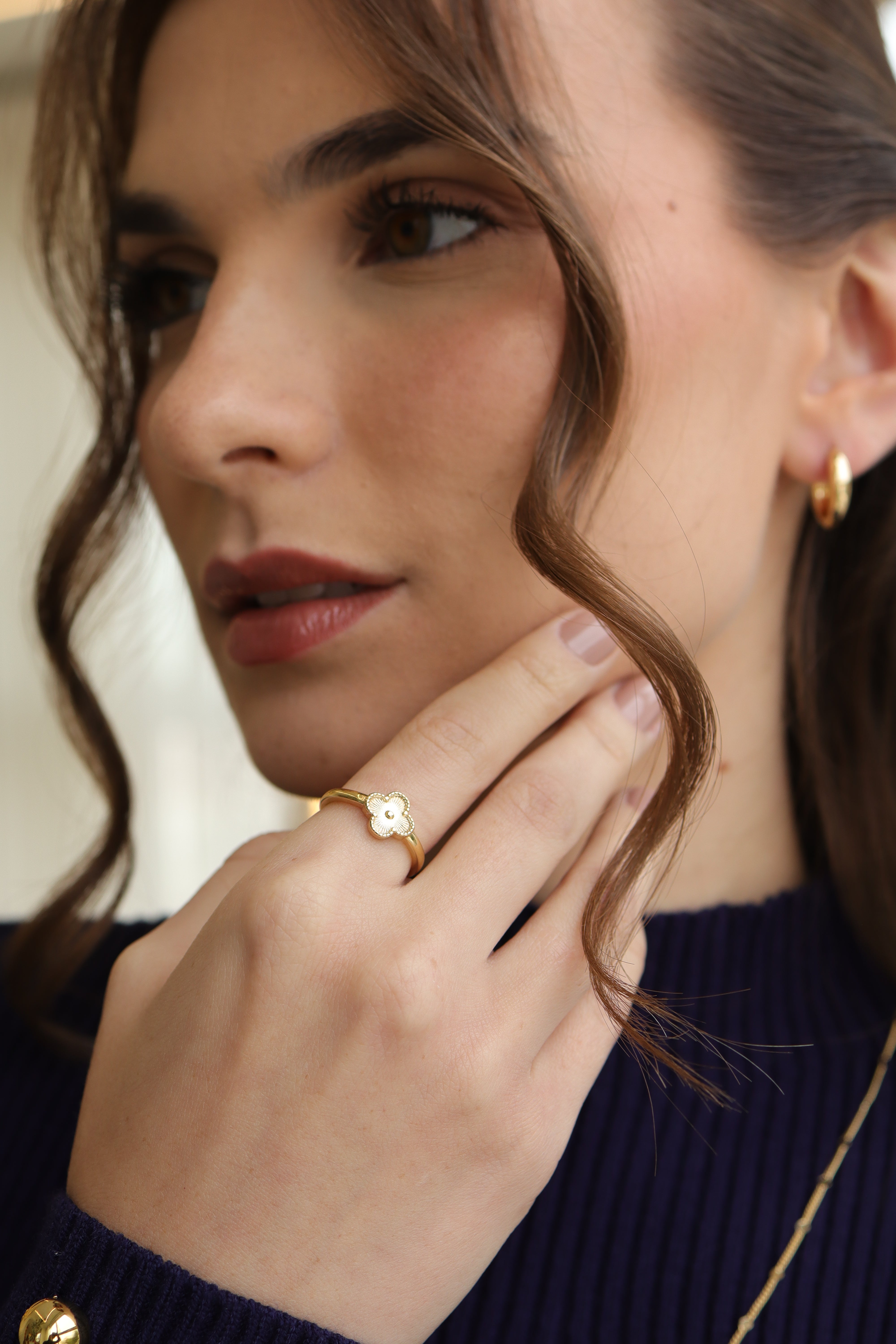 Anel Trevo Regulável Dourado