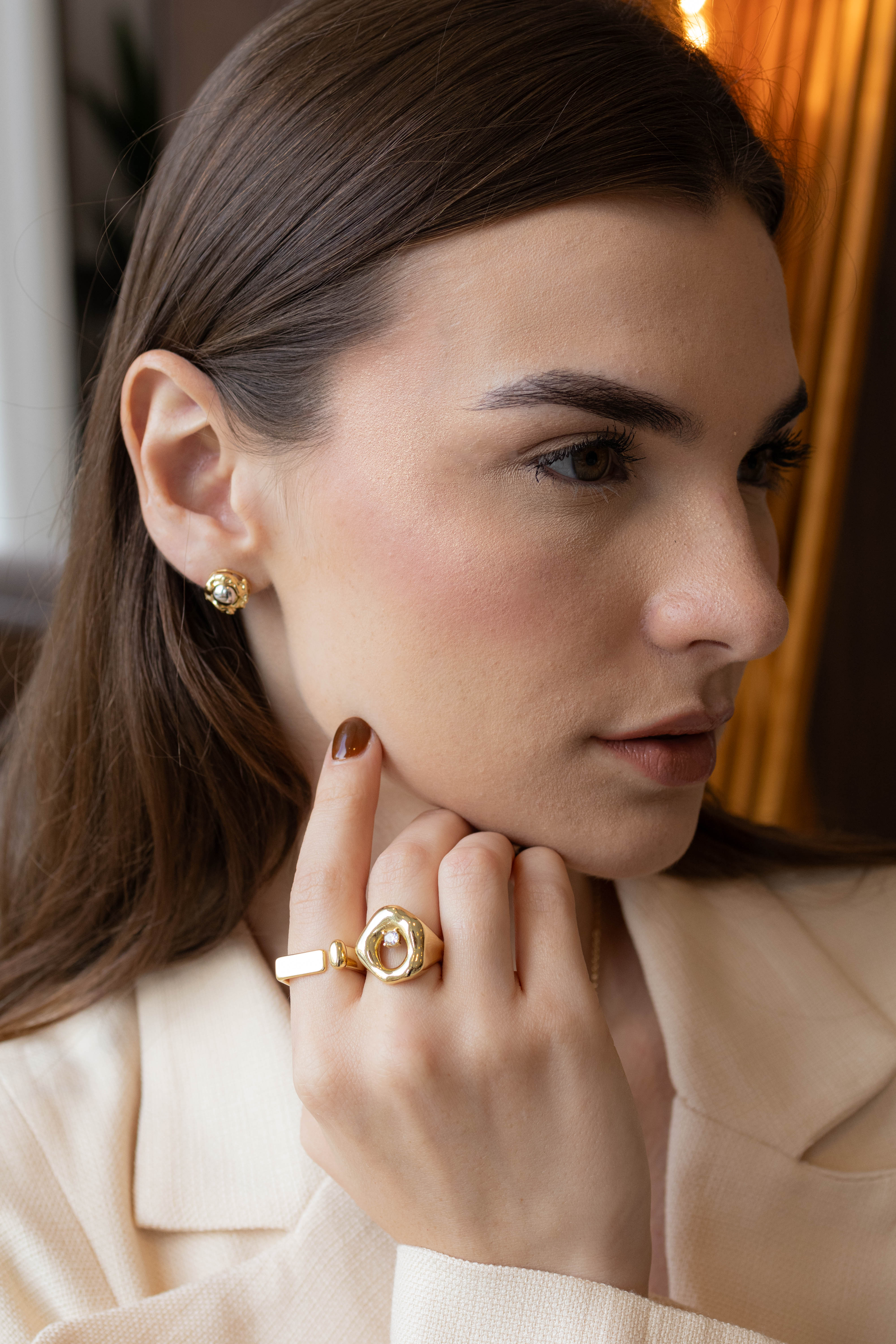 Anel Orgânico Regulável Dourado