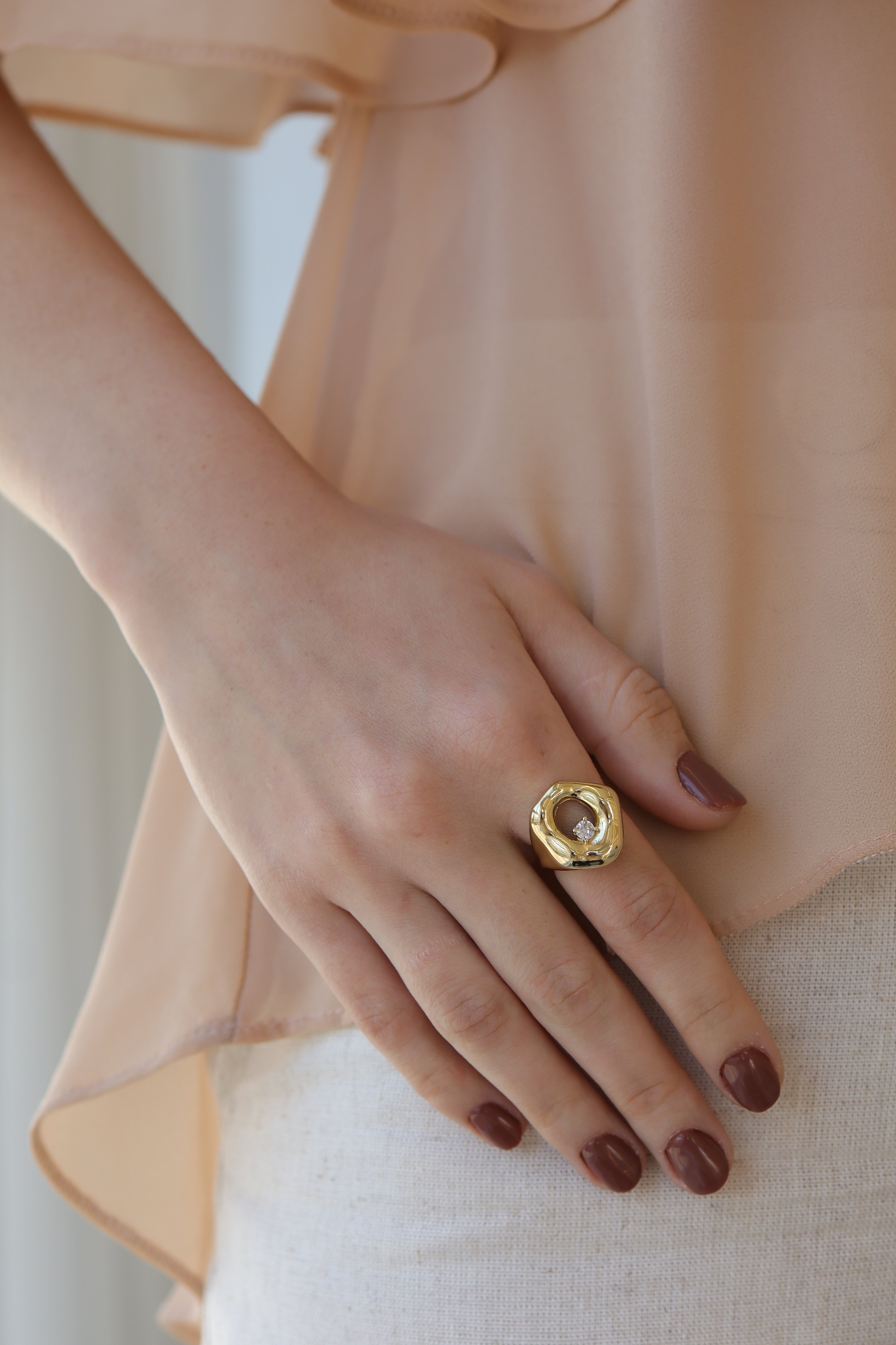 Anel Orgânico Regulável Dourado