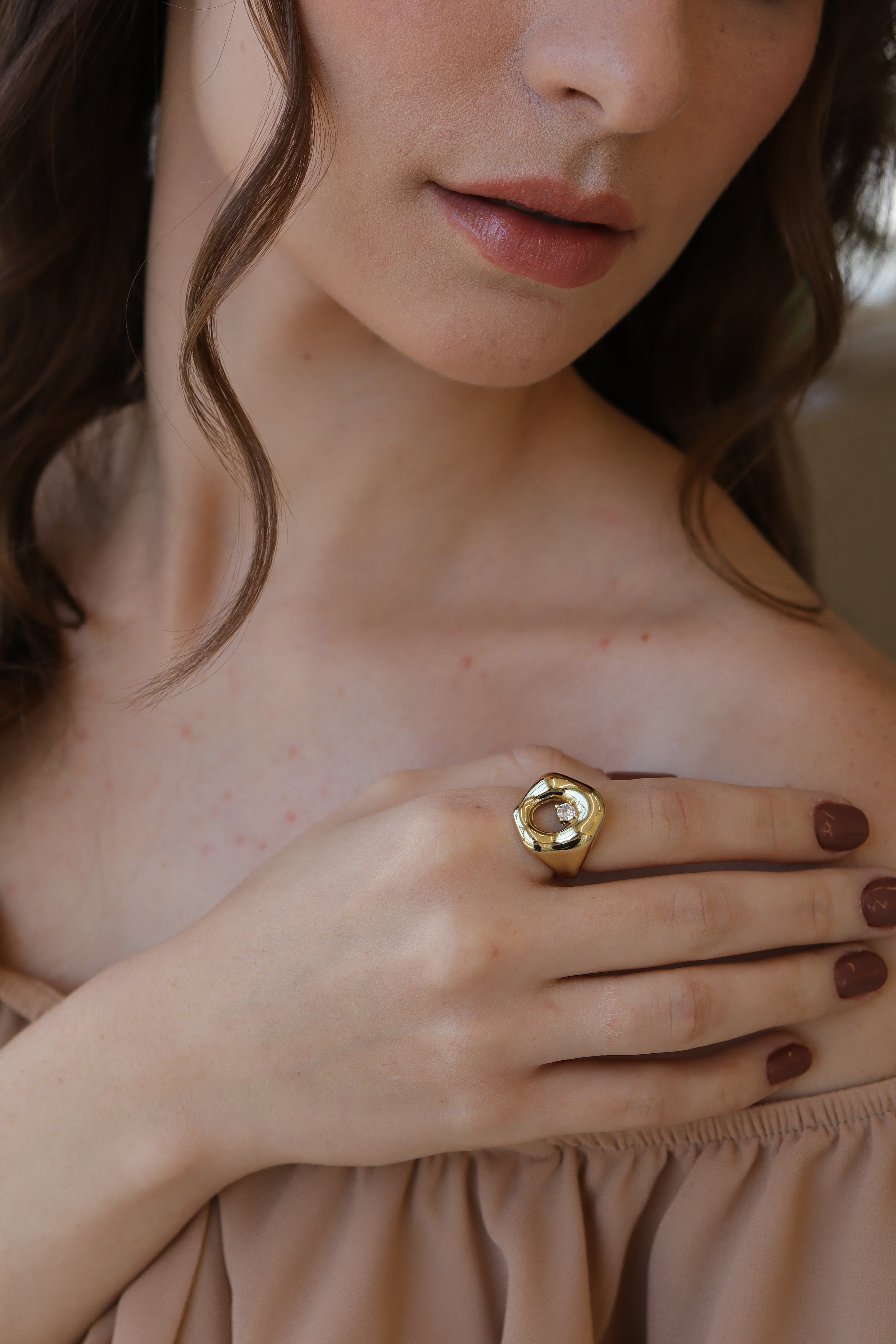 Anel Orgânico Regulável Dourado