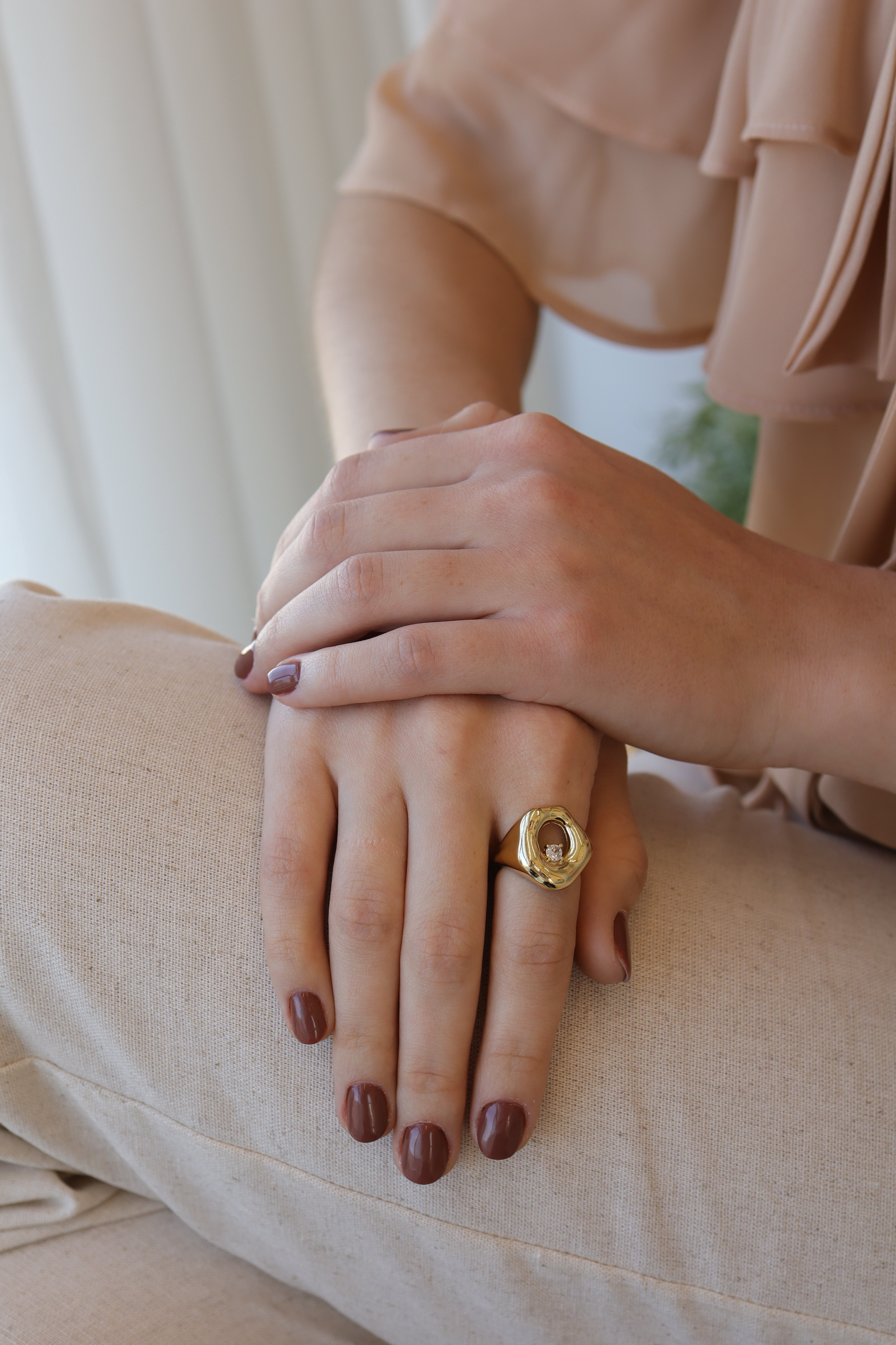 Anel Orgânico Regulável Dourado