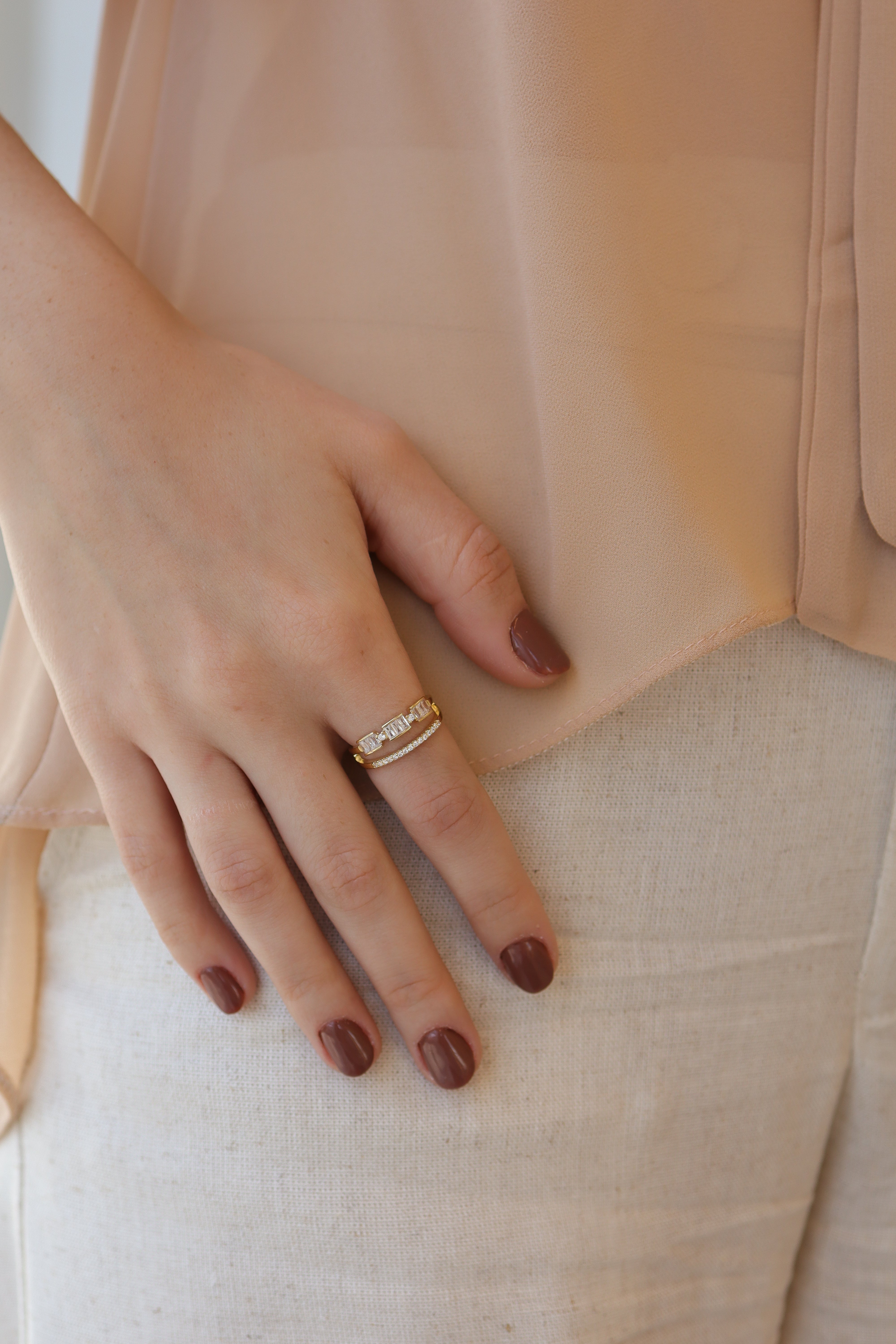 Anel Aro Duplo Zircônias