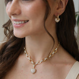 Conjunto Coração Cravejado Elos Dourado
