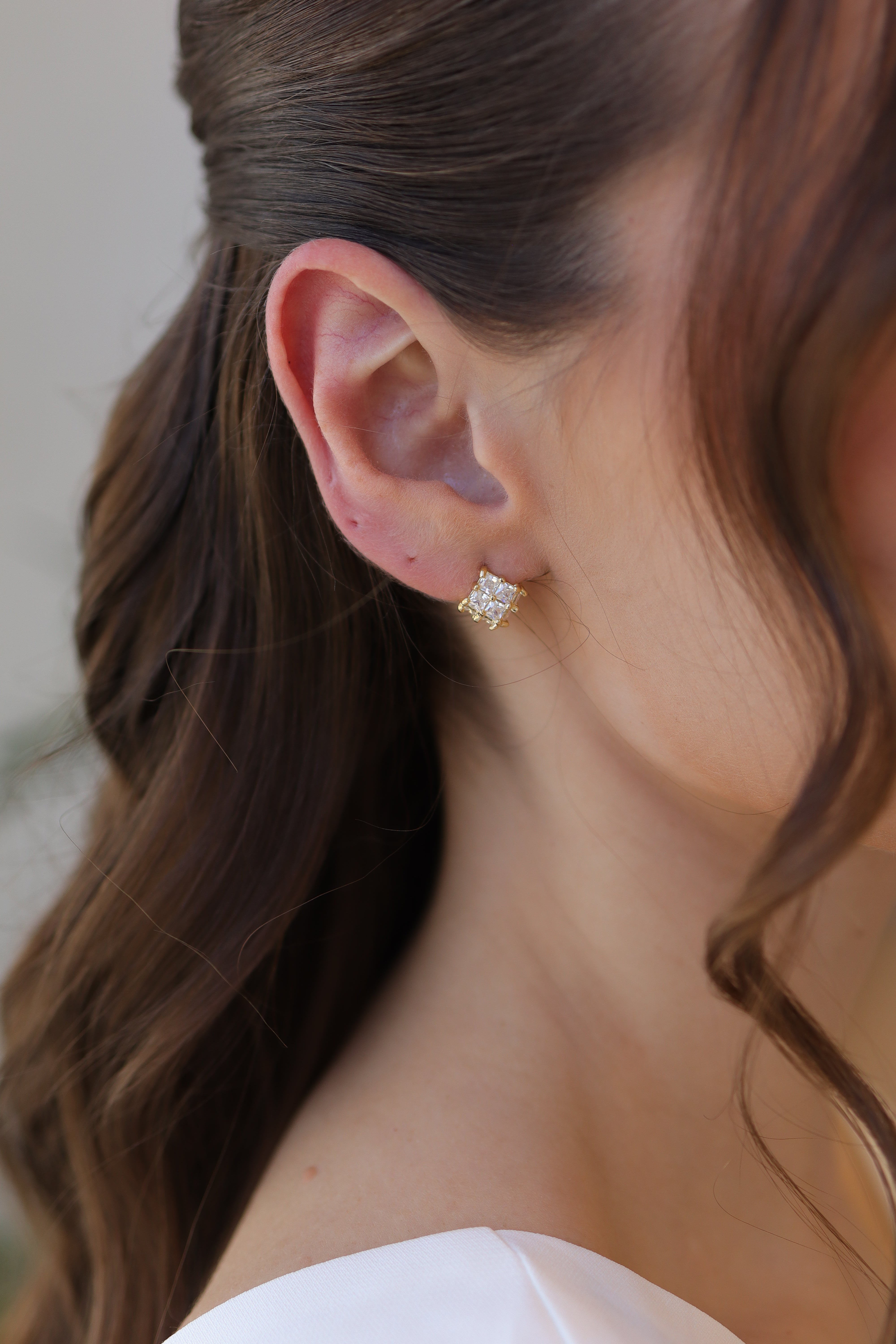 Brinco Quadradinho Zircônia Baguete