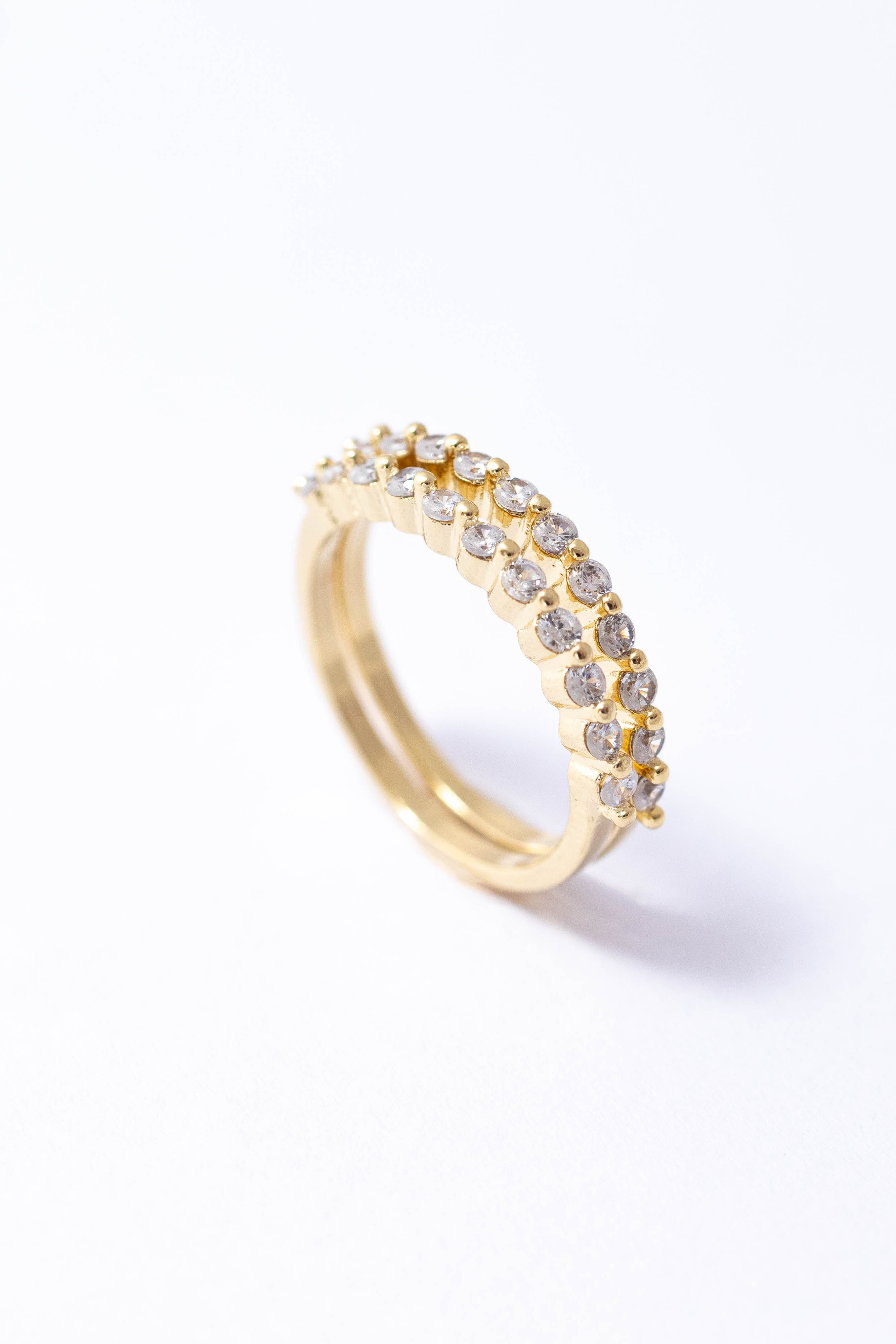 Anel Par Aparador Aliança Cravejado Dourado