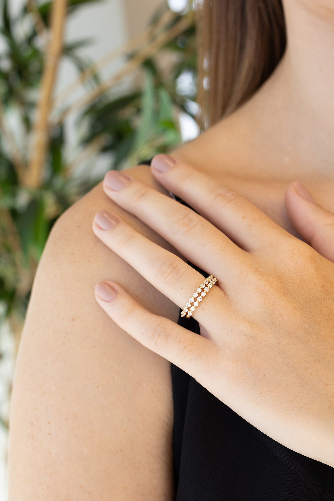 Anel Par Aparador Aliança Cravejado Dourado