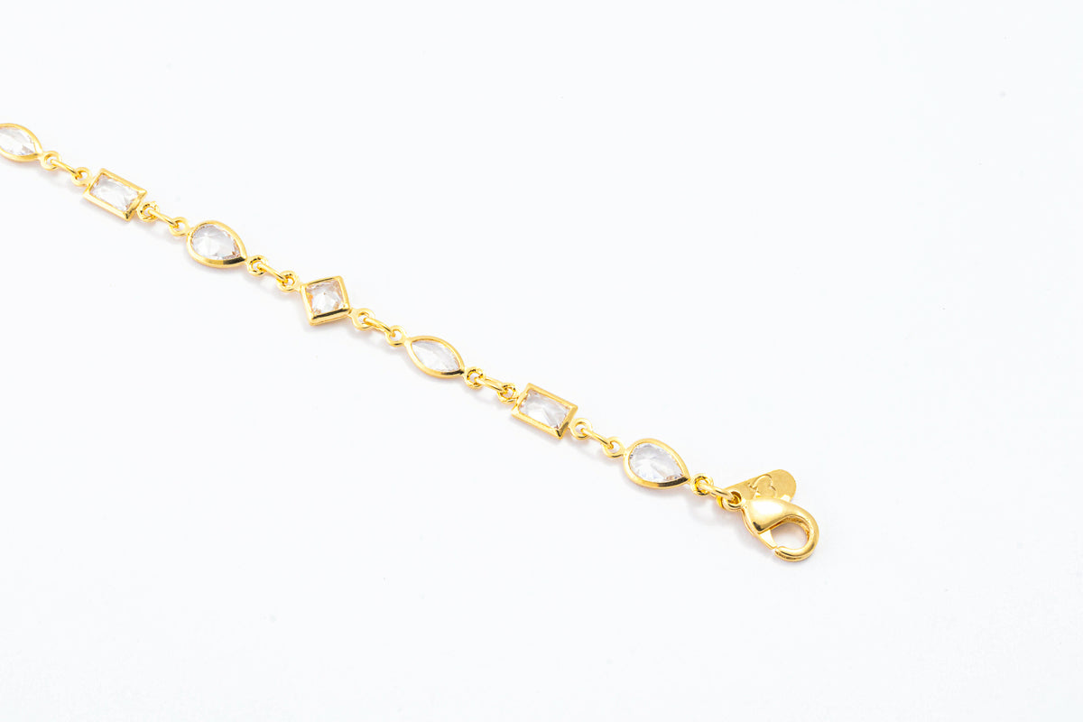 Pulseira Feminina Zircônicas Minimalista Banhado a Ouro 18k